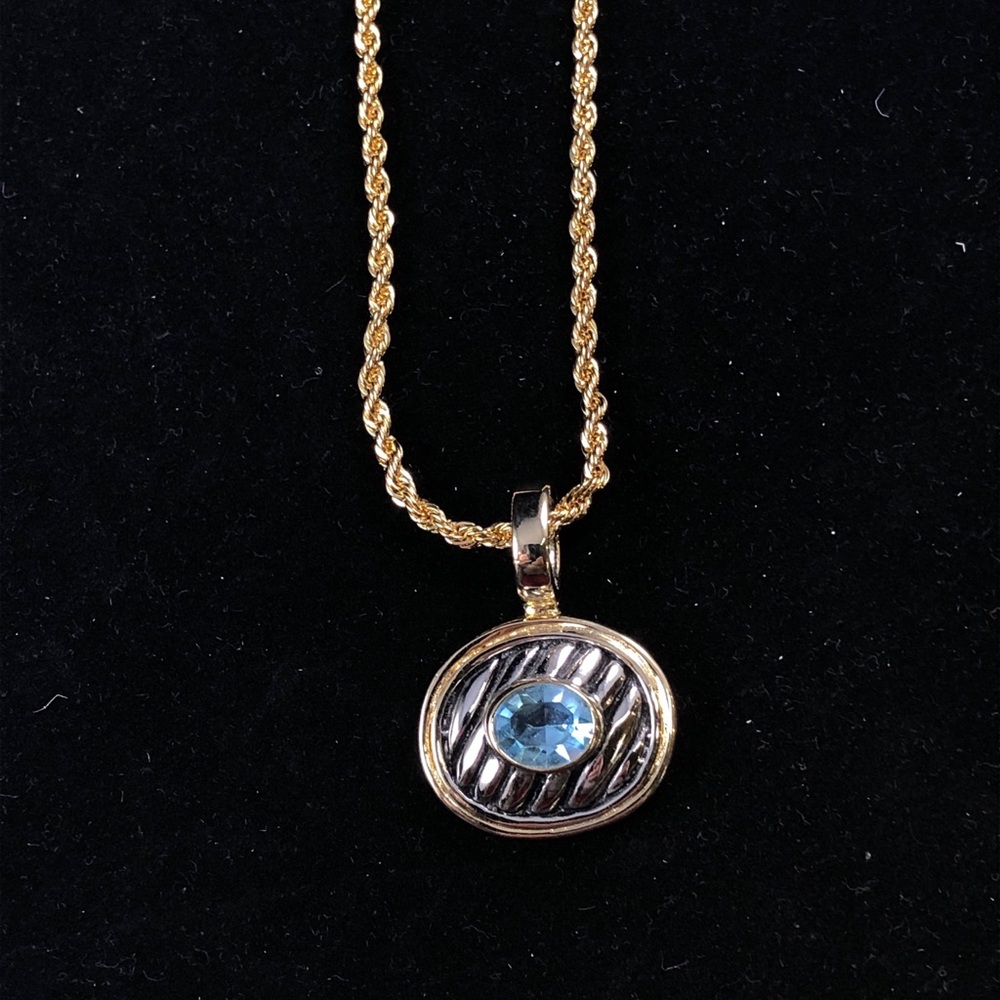 David Yurman style two-tone Blue Topaz Necklace